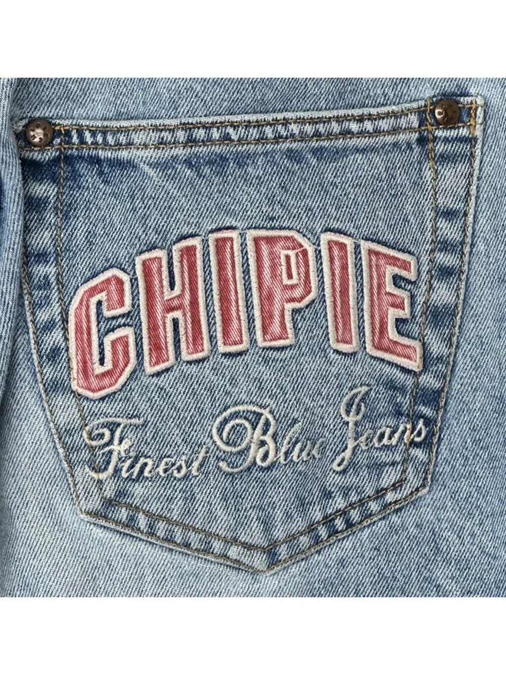 Chipie Vintage Jeans Womens 31 (28x26) Baggy Mid Rise Light Wash 90s Embroidered